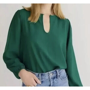 NWT J. Crew Women's Puff Long Sleeve Keyhole Drapey Crepe Blouse Green Size ST